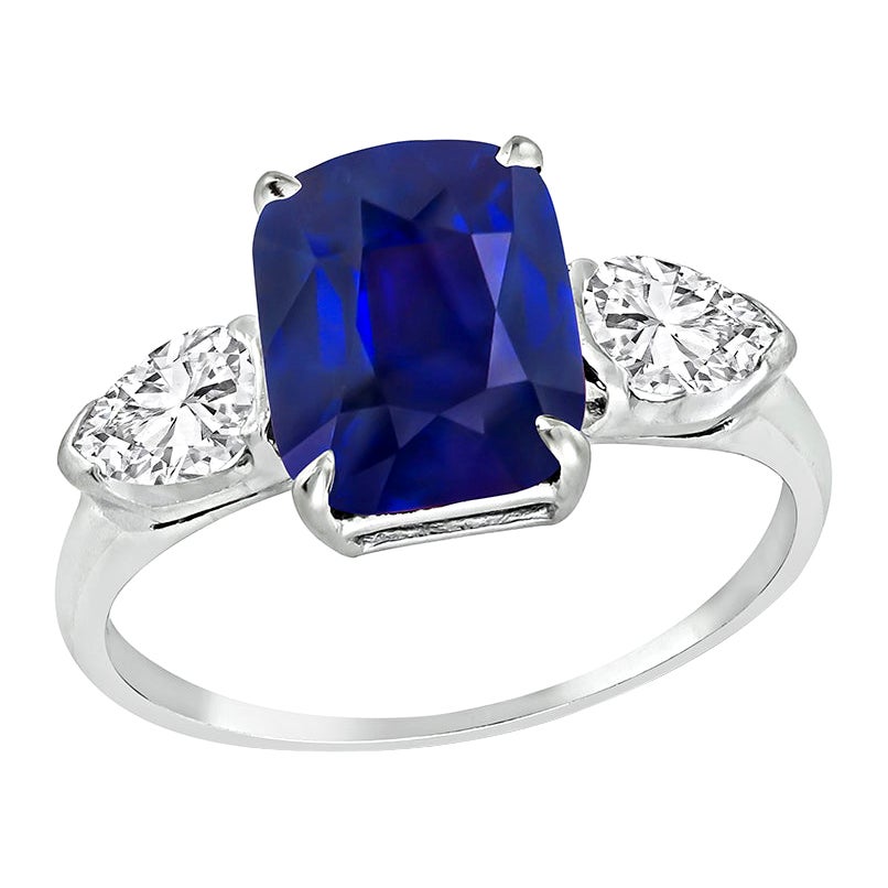 4.41ct Sapphire 1.05ct Diamond Engagement Ring For Sale