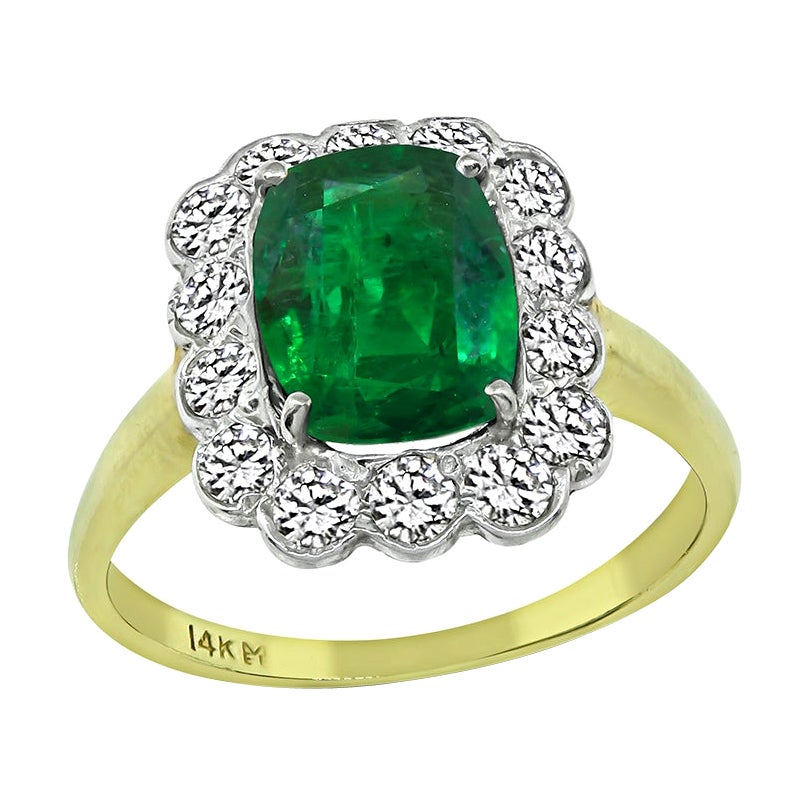 2.35ct Emerald 0.70ct Diamond Gold Engagement Ring For Sale