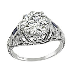 Bague de fiançailles vintage avec diamant certifié GIA de 1,65 carat