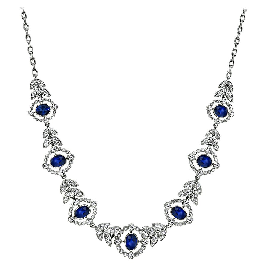 5.29ct Sapphire 2.75ct Diamond Necklace For Sale