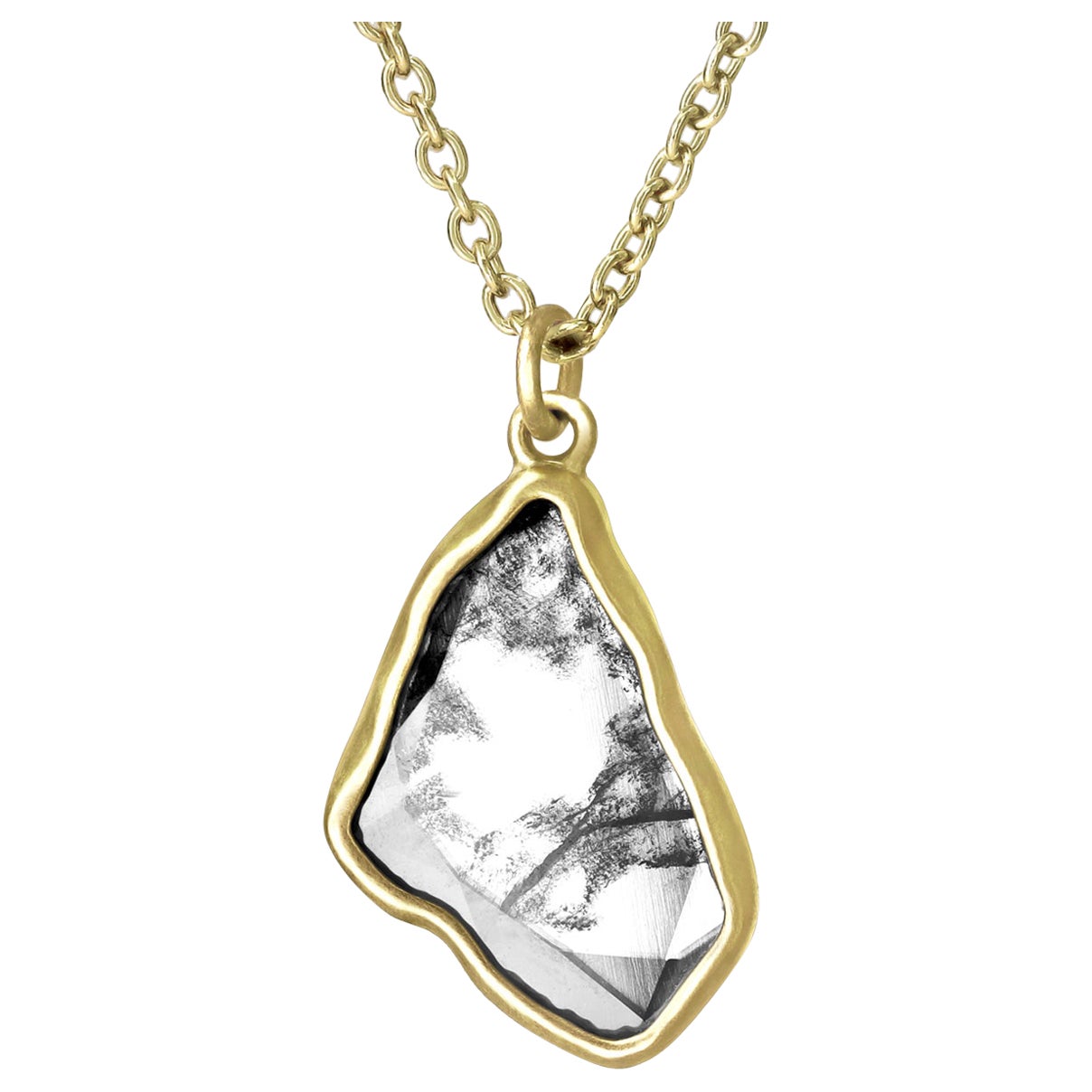 1.86ct Diamond Faceted Shard Yellow Gold Pendant Drop Necklace, Lola Brooks For Sale