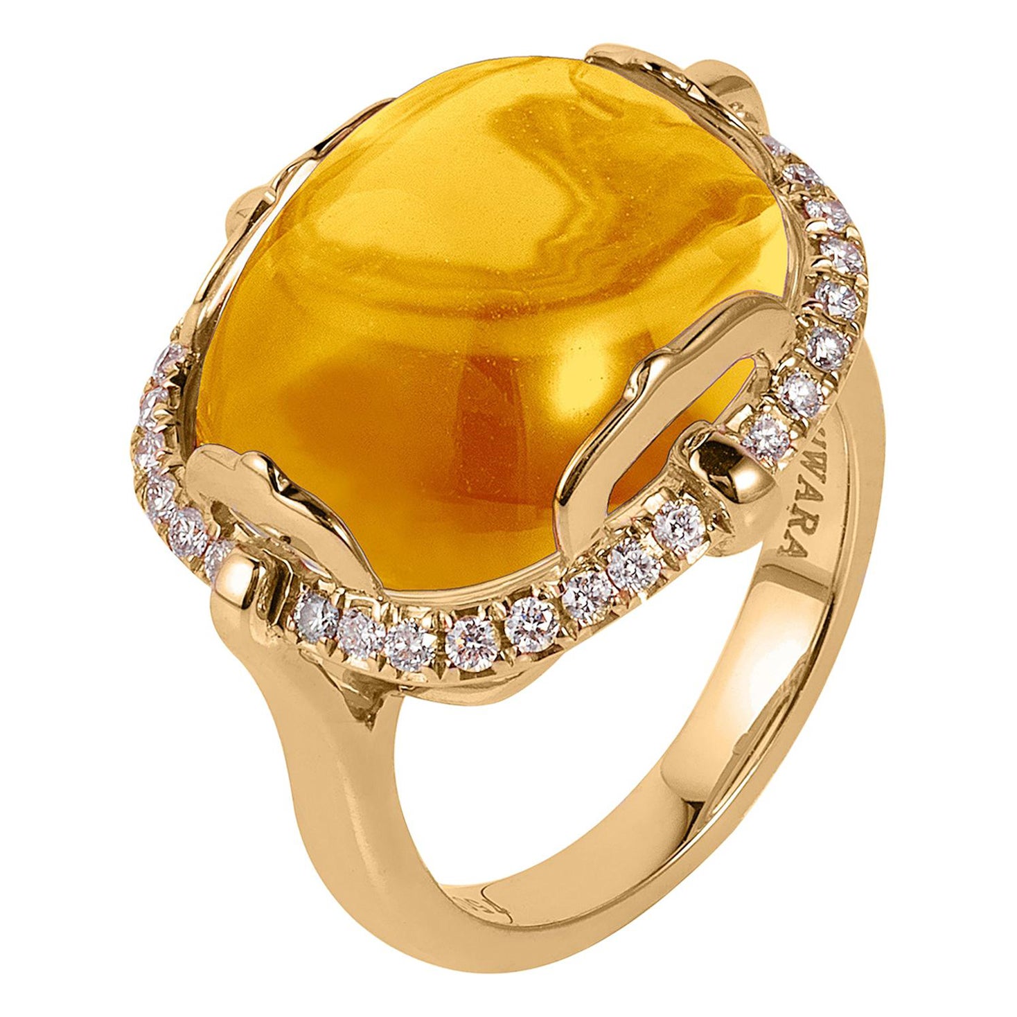 Goshwara Cushion Cabochon Citrine and Diamond Ring For Sale