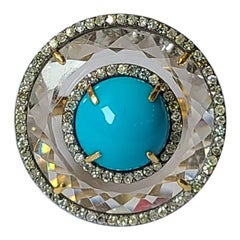 Natural Turquoise, Crystal & Diamonds Art Deco Style Victorian Cocktail Ring