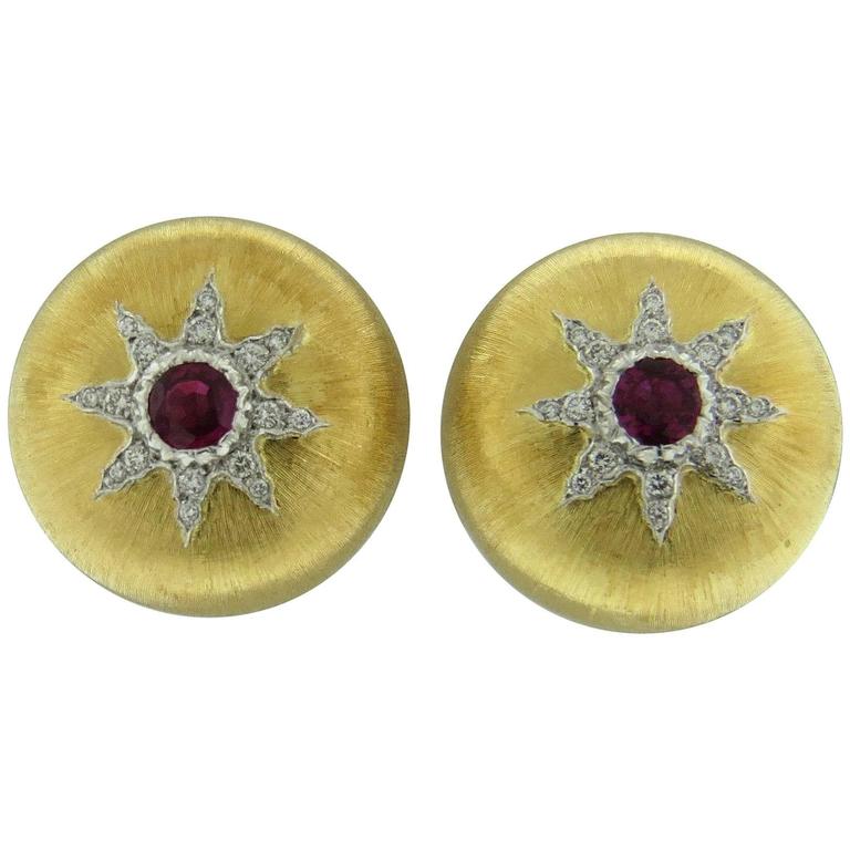 Buccellati Gold Ruby Button Earrings For Sale at 1stdibs