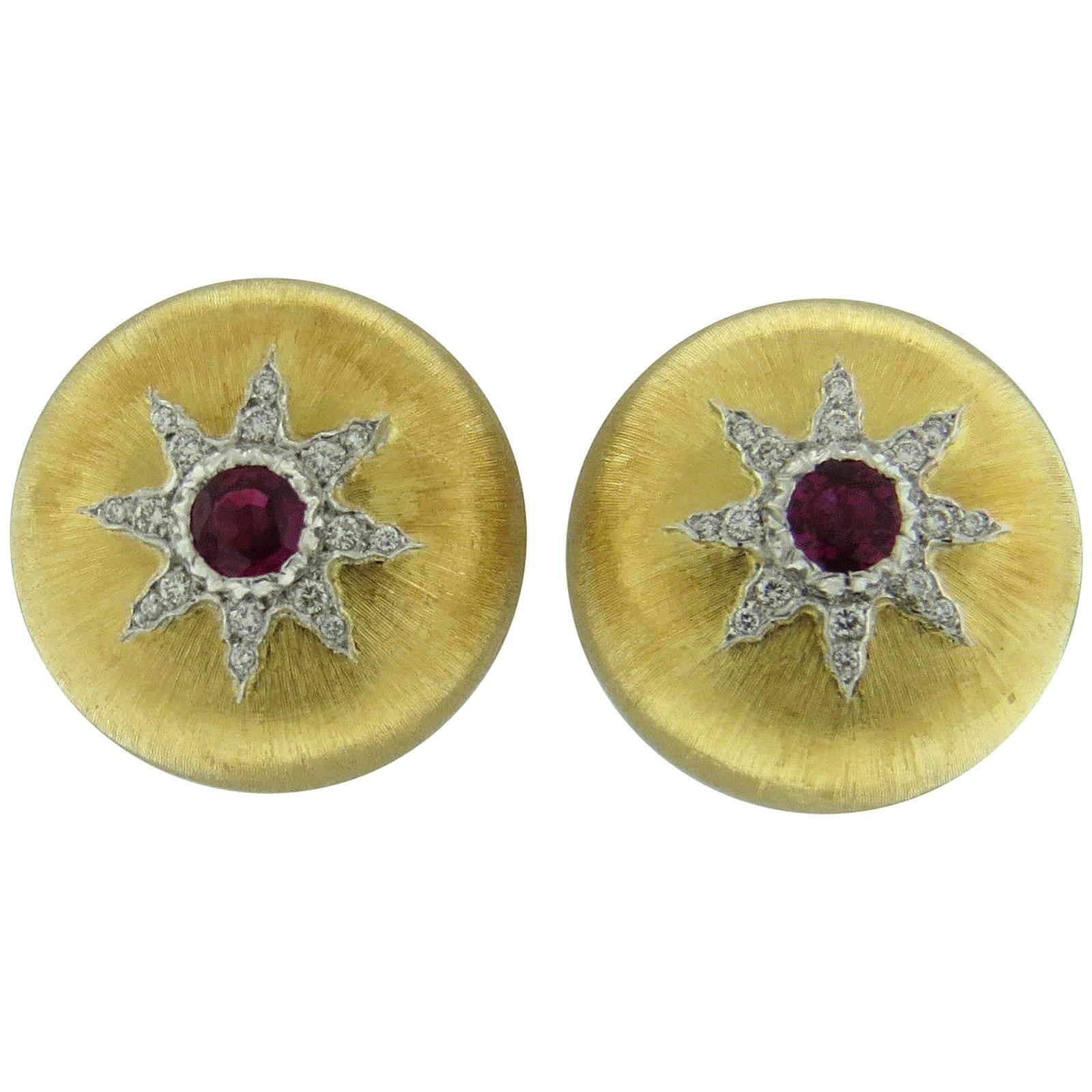 Buccellati Gold Ruby Button Earrings