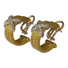 Vintage Estate Diamond and 18kt Yellow and White Gold Rope Earrings