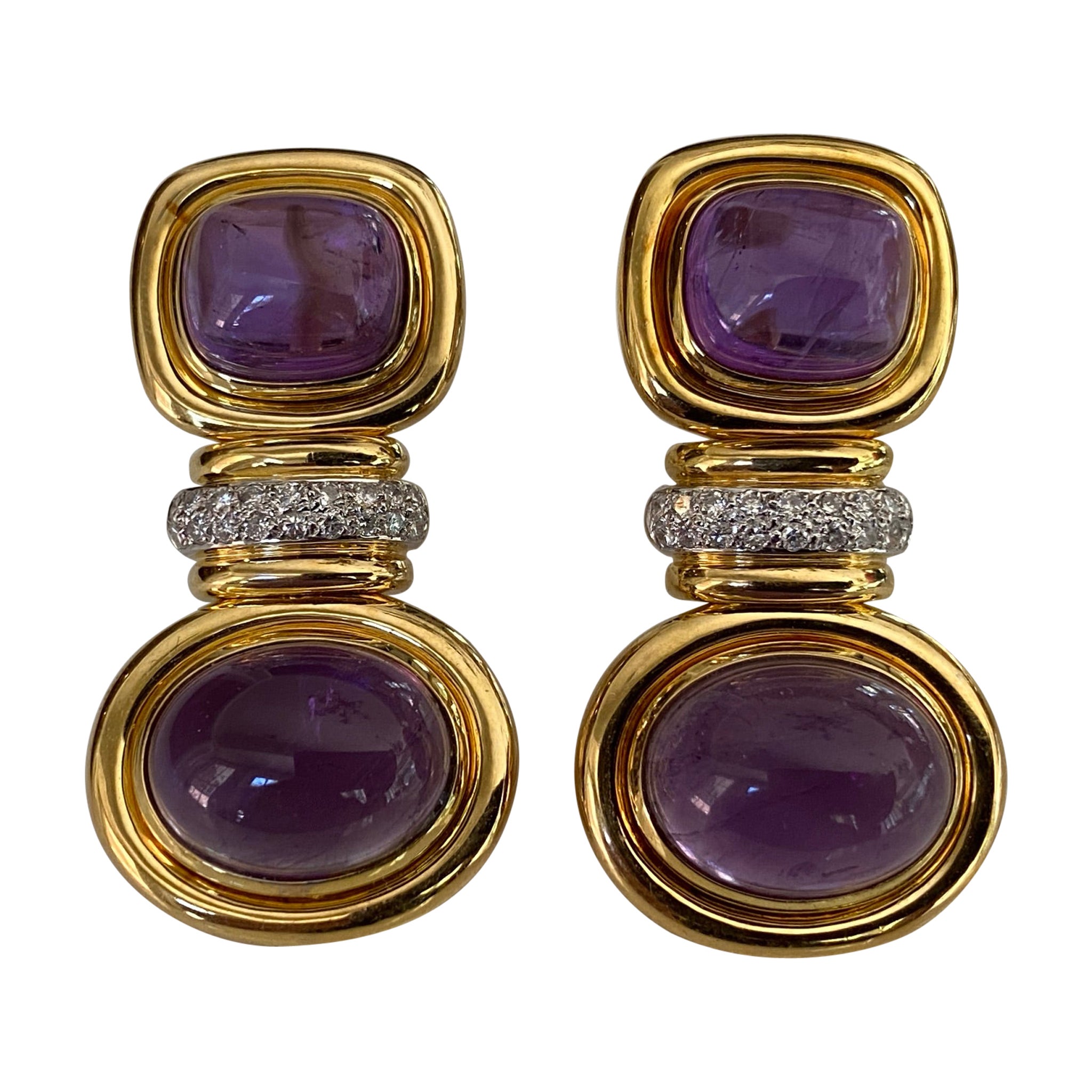 Purple Amethyst and Diamond Estate Earrings For Sale
