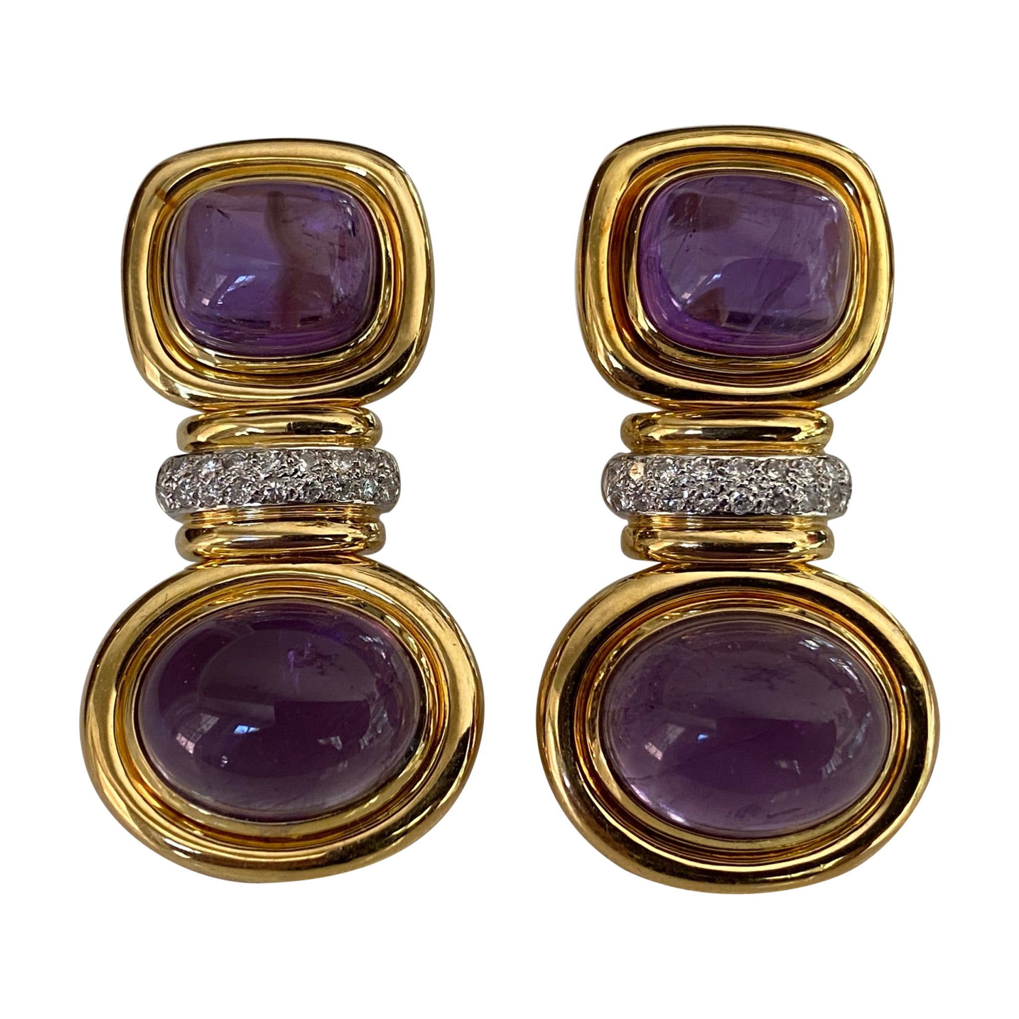 Purple Amethyst and Diamond Estate Earrings  For Sale