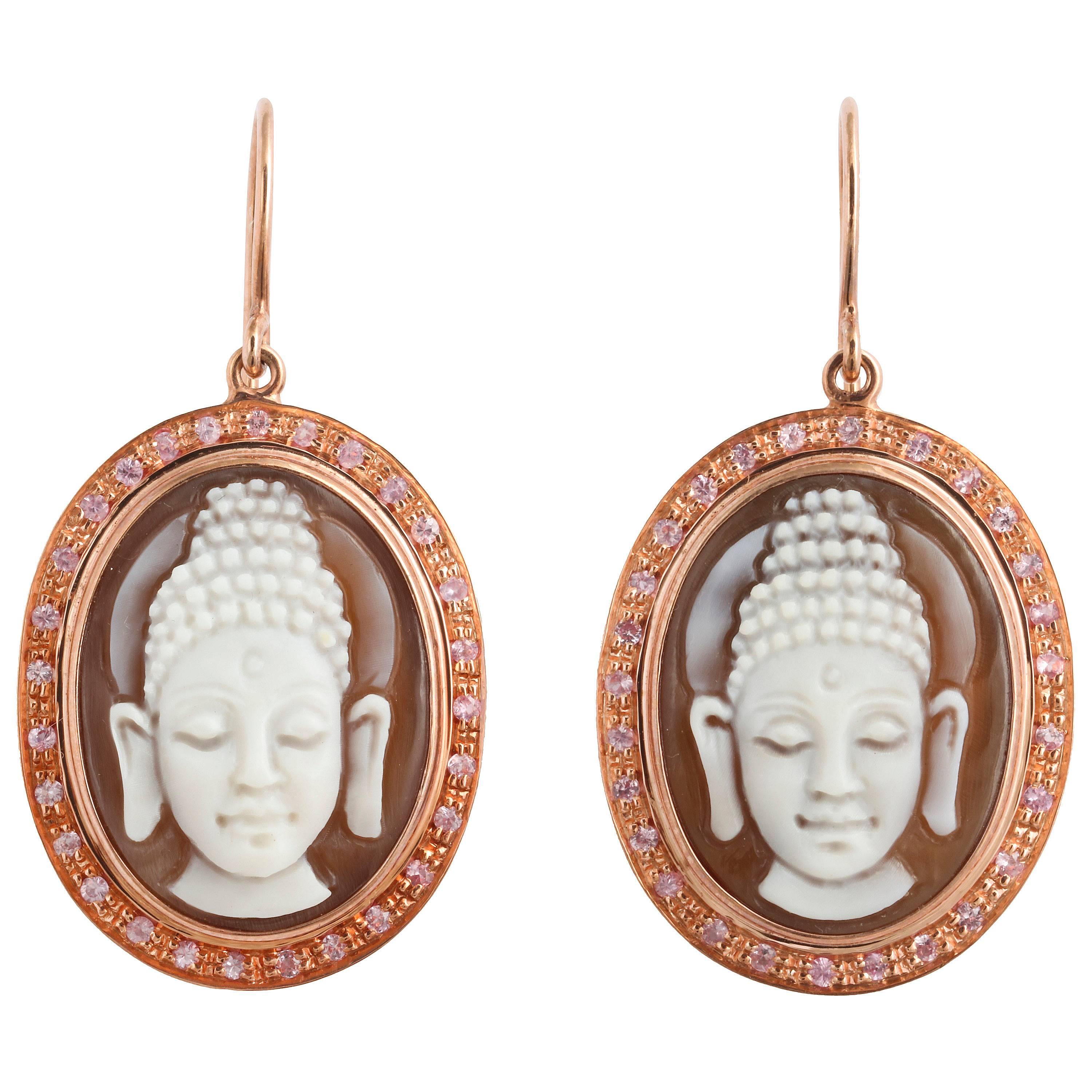 Amedeo "Buddha" Cameo Earrings with Sapphires For Sale