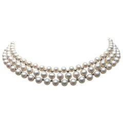 Marina J Woven Pearl Necklace with 14 K White Gold Faceted Beads and Clasp