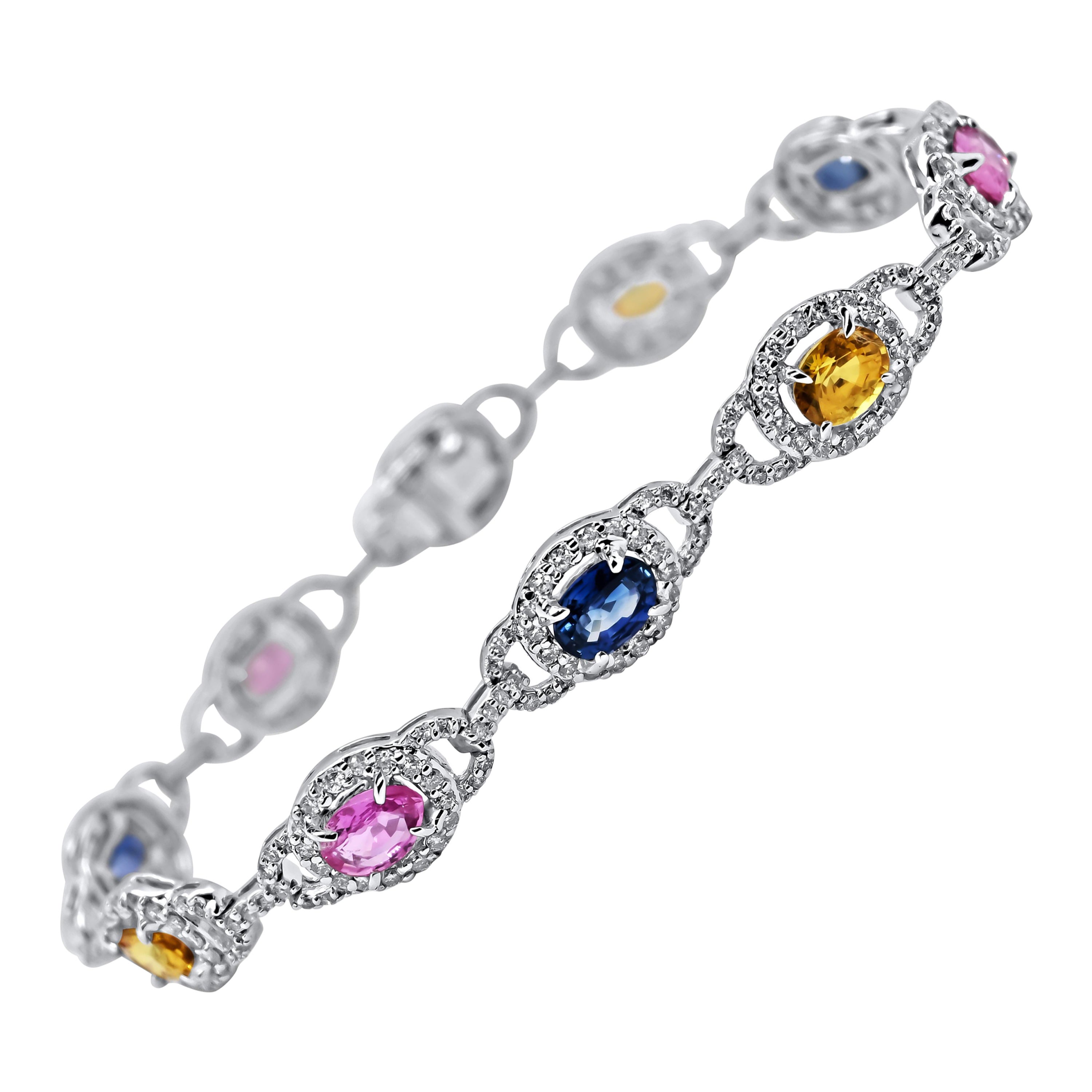Diamonds and Mixed Sapphires Link Bracelet For Sale
