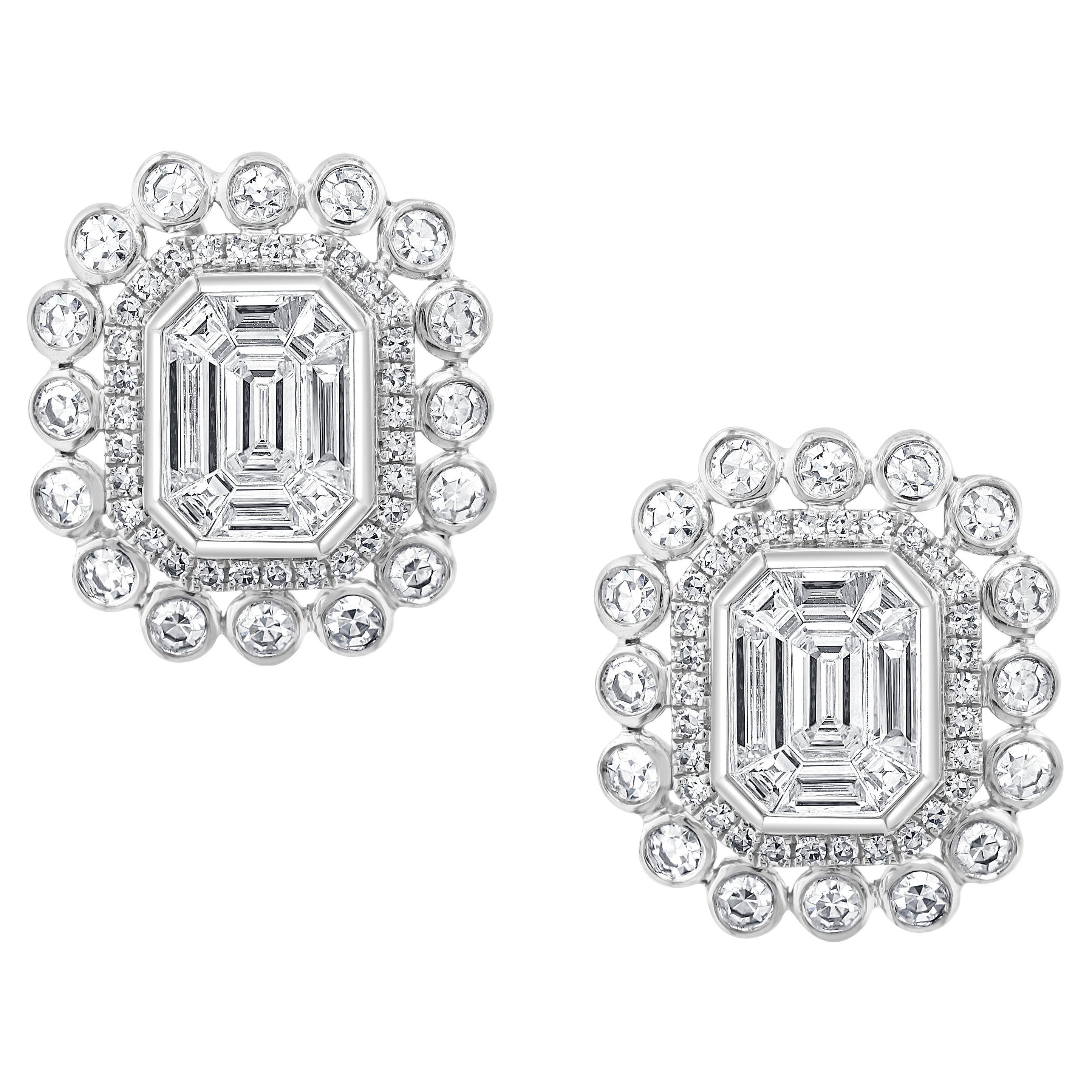 Invisible and Illusion Set Emerald Cut Diamond Earring