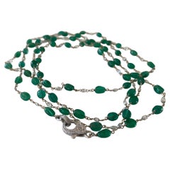 Vintage Natural Green Emerald and Diamond Chain Necklace 