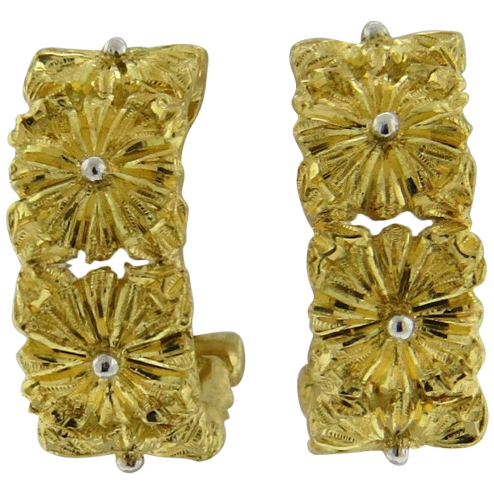 Buccellati Gold Flower Motif Hoop Earrings