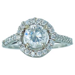 GIA Certified 1.34 Carat Diamonds Halo Engagement Ring 18k White Gold