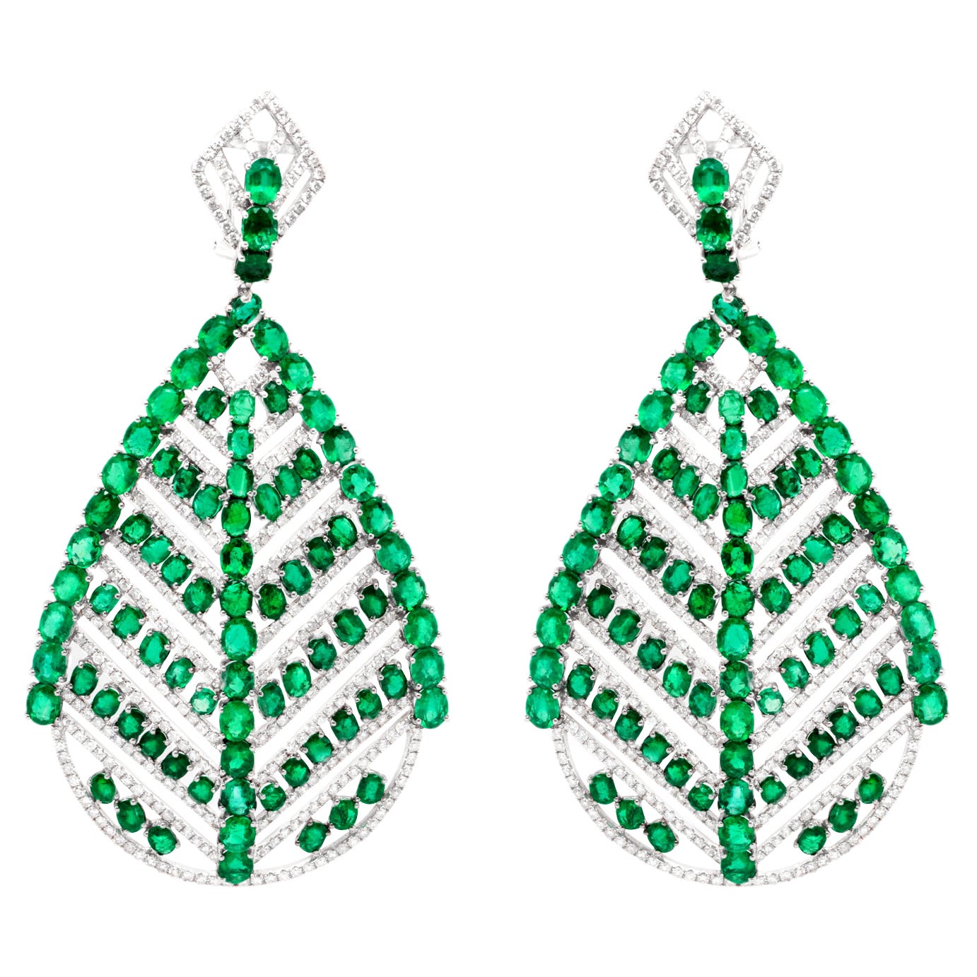 Emerald and Diamond Earrings 66 Carats Total 18K Gold