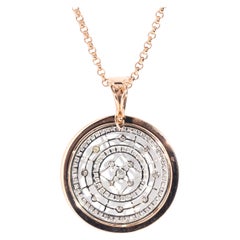 Circa 1980s 9 Carat Rose and White Gold Diamond Disc Enhancer Pendant and Chain