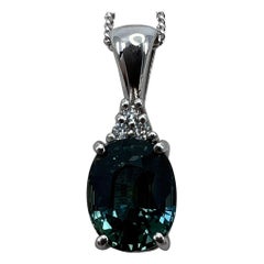 2.30ct GIA Certified Untreated Teal Blue Sapphire Diamond 18k White Gold Pendant