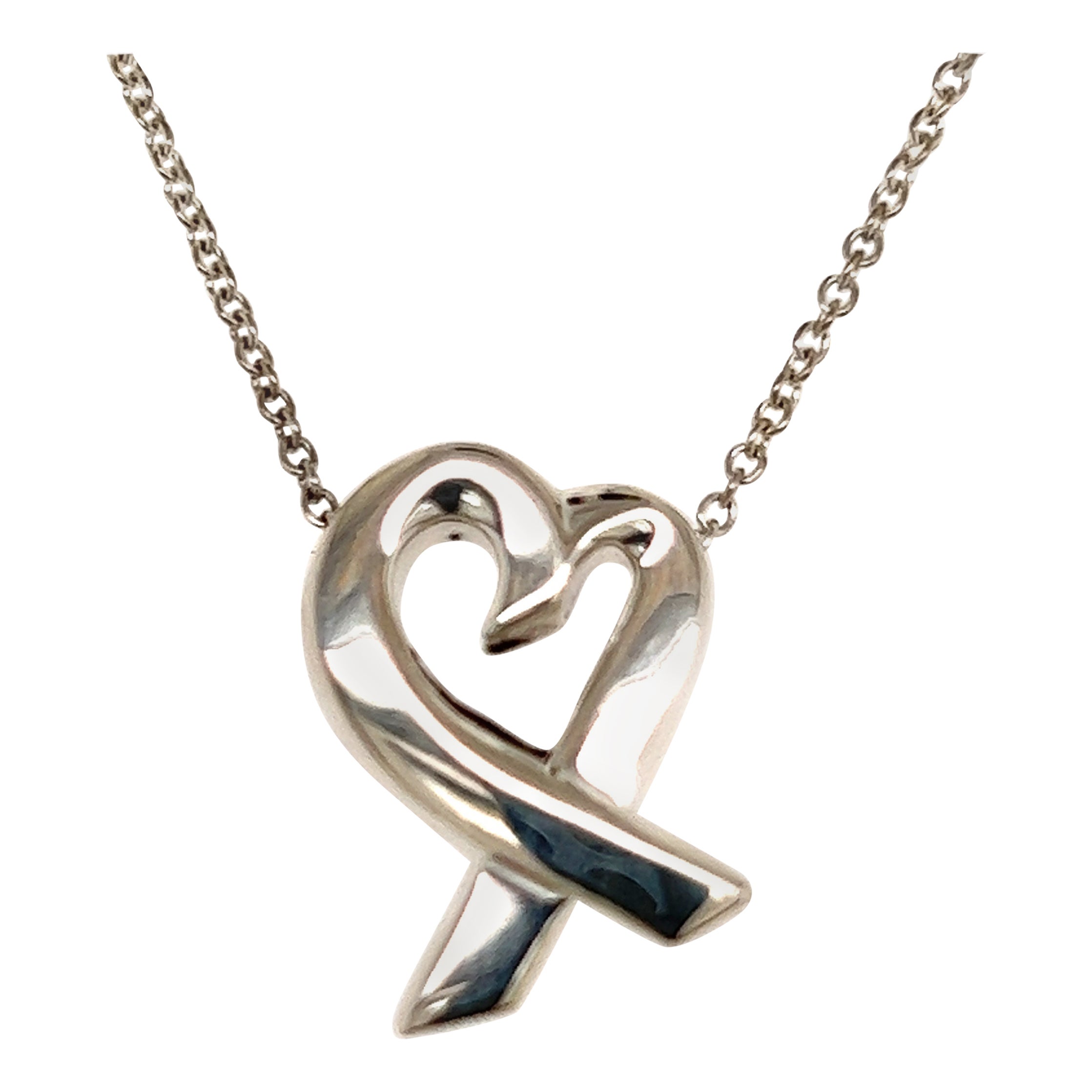 Tiffany & Co Estate Heart Pendant Silver Necklace 17" By Elsa Peretti For Sale