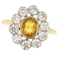 Contemporary 18ct Yellow Sapphire and Diamond Cluster Ring