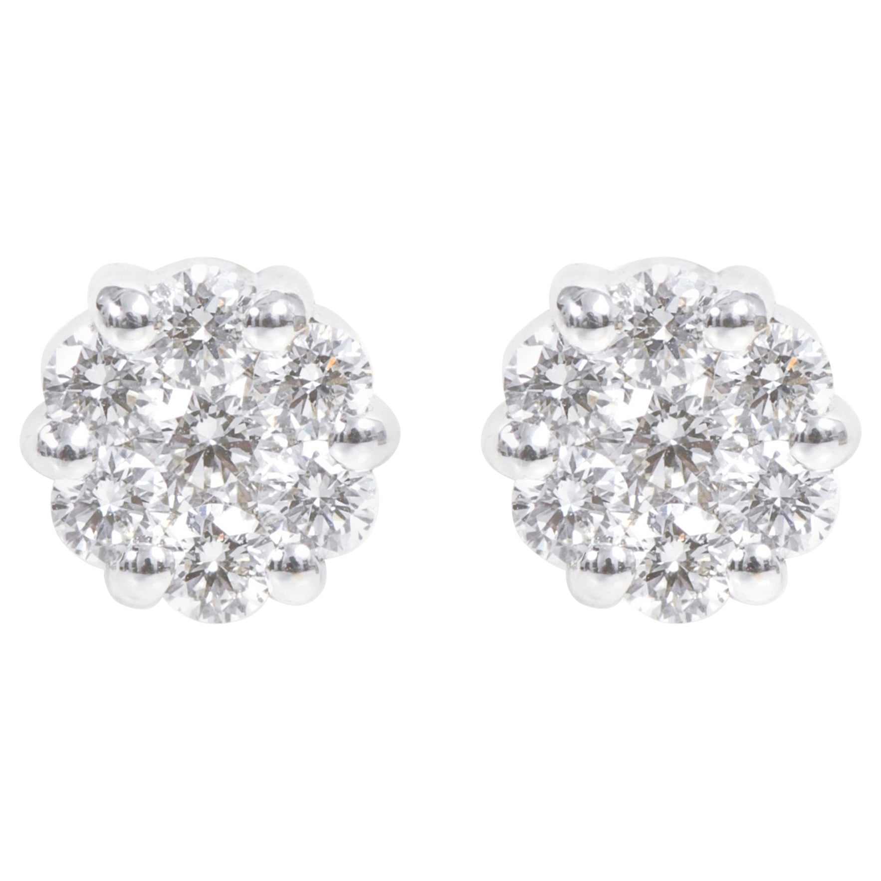 18 Karat White Gold 0.68 Carat Diamond "Illusion-Set" Stud Earrings For Sale