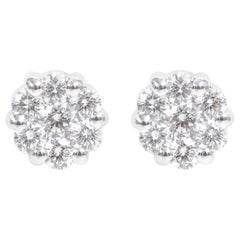 18 Karat White Gold 0.68 Carat Diamond "Illusion-Set" Stud Earrings