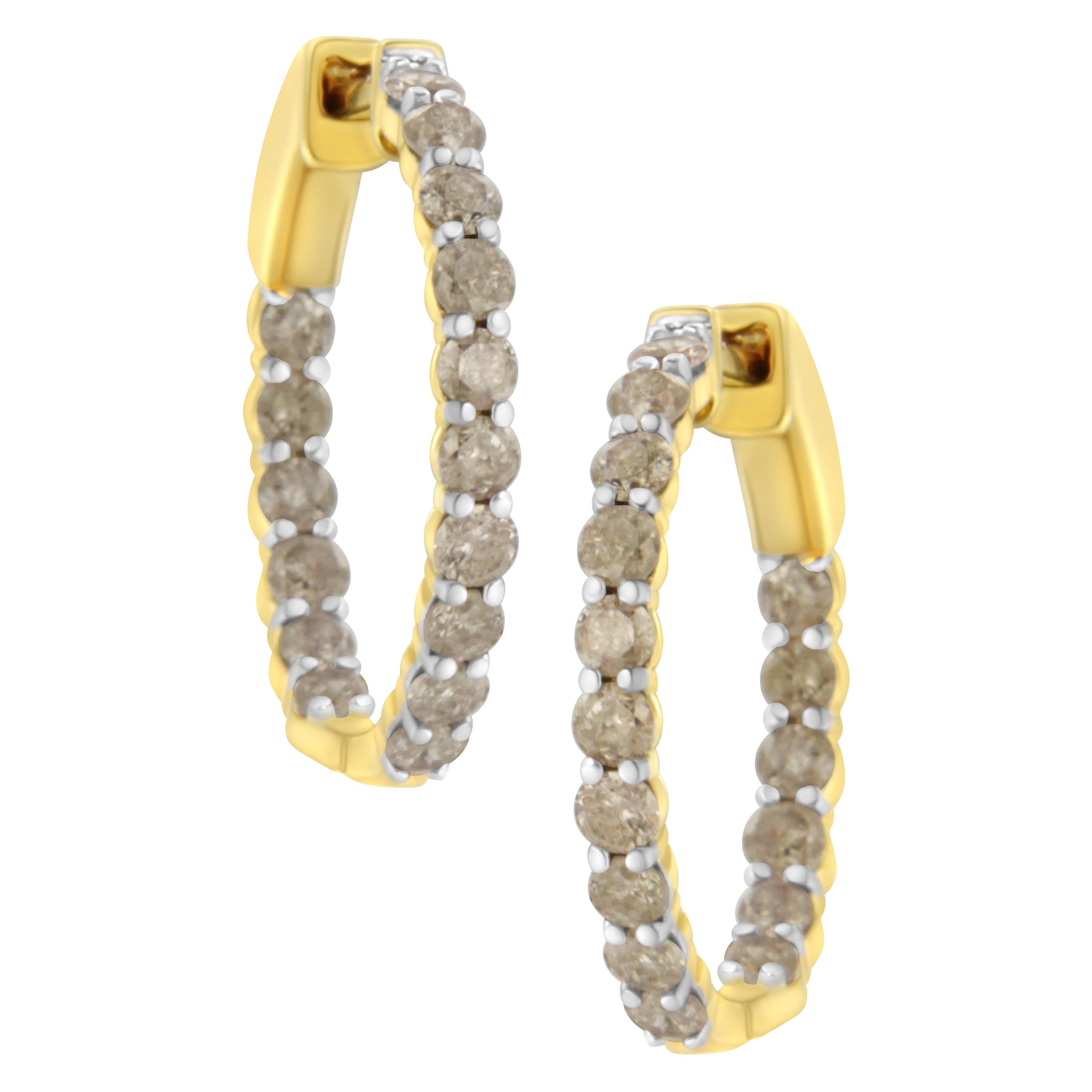 10K Yellow Gold Plated .925 Sterling Silver 2.0 Carat Diamond Hoop Earrings For Sale