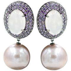 Pink Sapphire F/W Pearls Rose Quartz Earrings 10