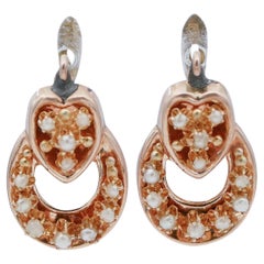 Vintage Pearls, 12 Karat Rose Gold Retrò Earrings