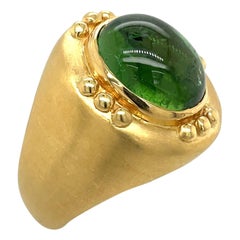 18KT Yellow Gold Oval Green Tourmaline Cabochon Ring