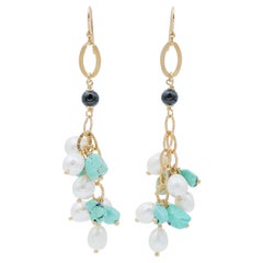 Turquoise,Pearls,Onyx, Dangle Earrings.