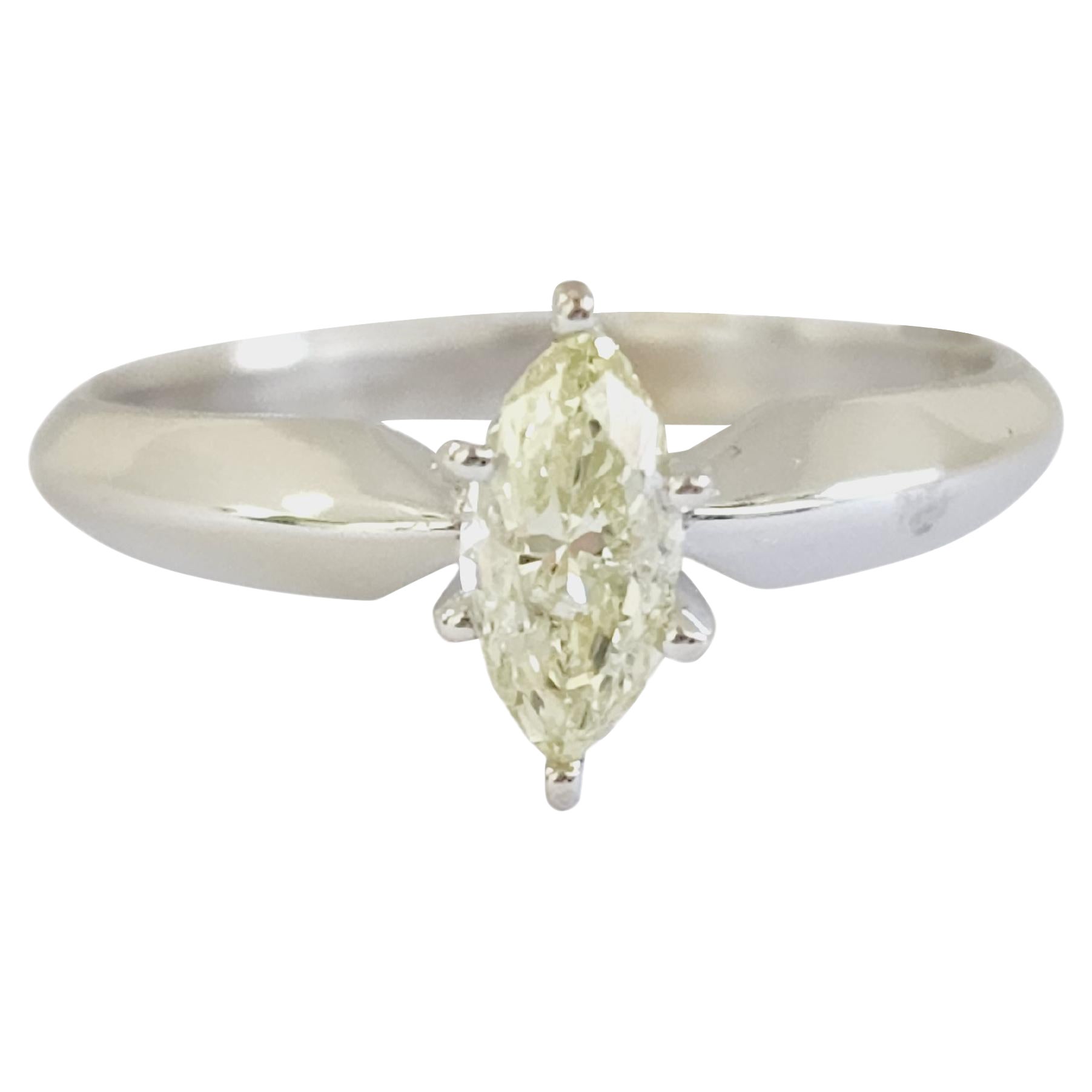 GIA 0.50 Carat Light Yellow Marquise Shape Diamond Ring 14K White Gold For Sale