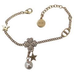 Christian Dior Bracelet with Clover, Pearl & Star in Gold with Adjustable Chain