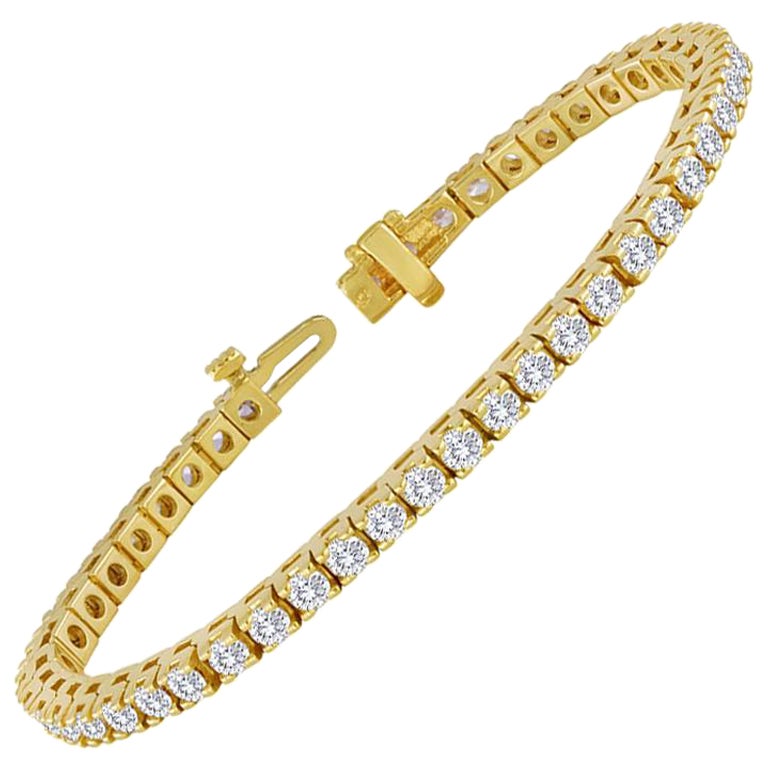 4.70 Carat Diamond Yellow Gold Tennis Bracelet For Sale