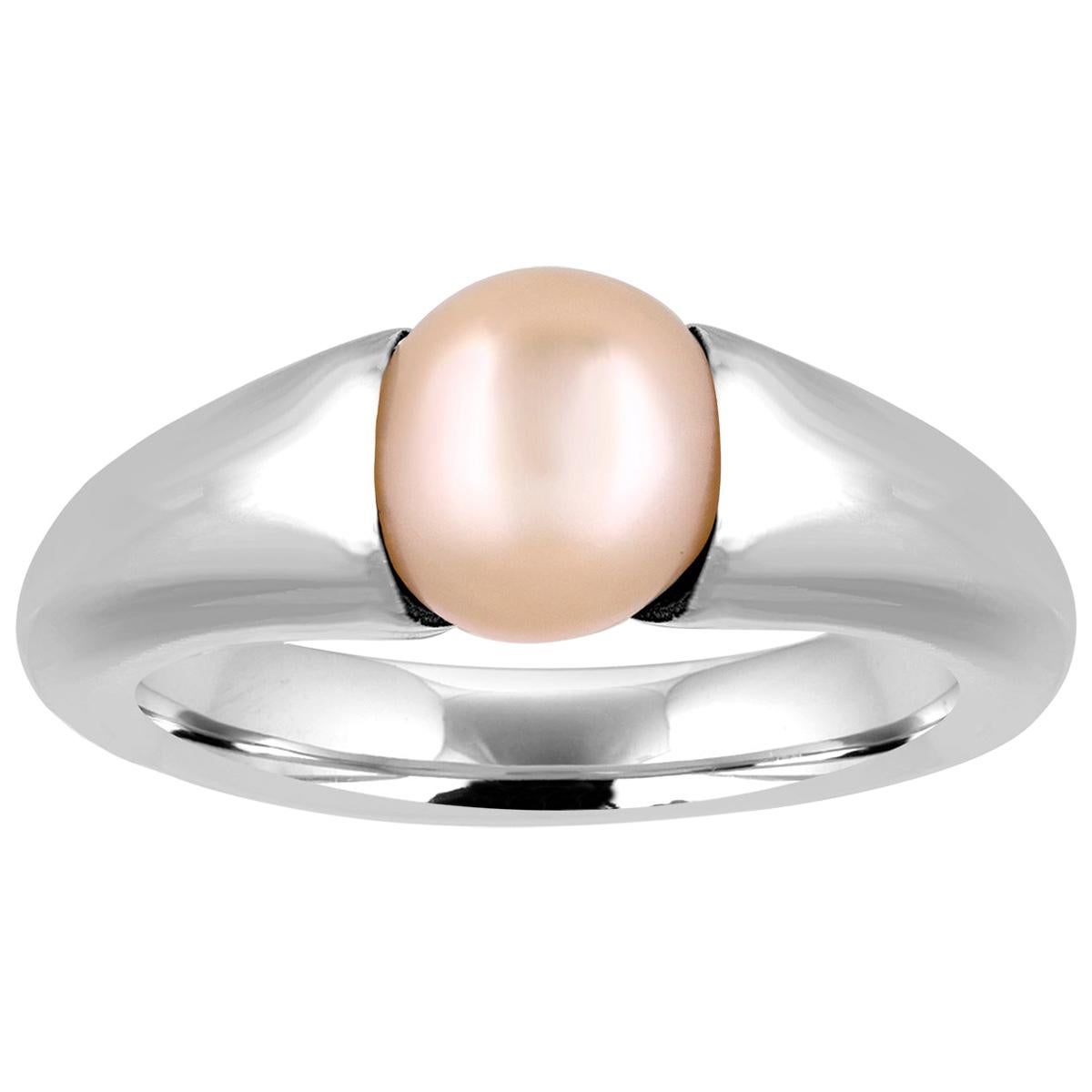 Spinning Tension Set Fresh Water Pearl Gold Ring For Sale