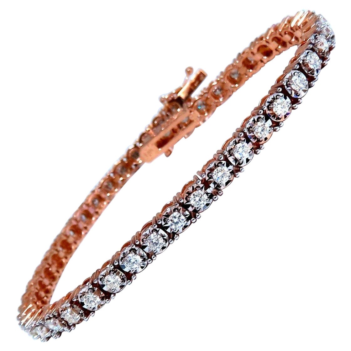 2.02ct. Natural Round Diamonds Tennis Bracelet Classic 14 Karat Rose Gold For Sale