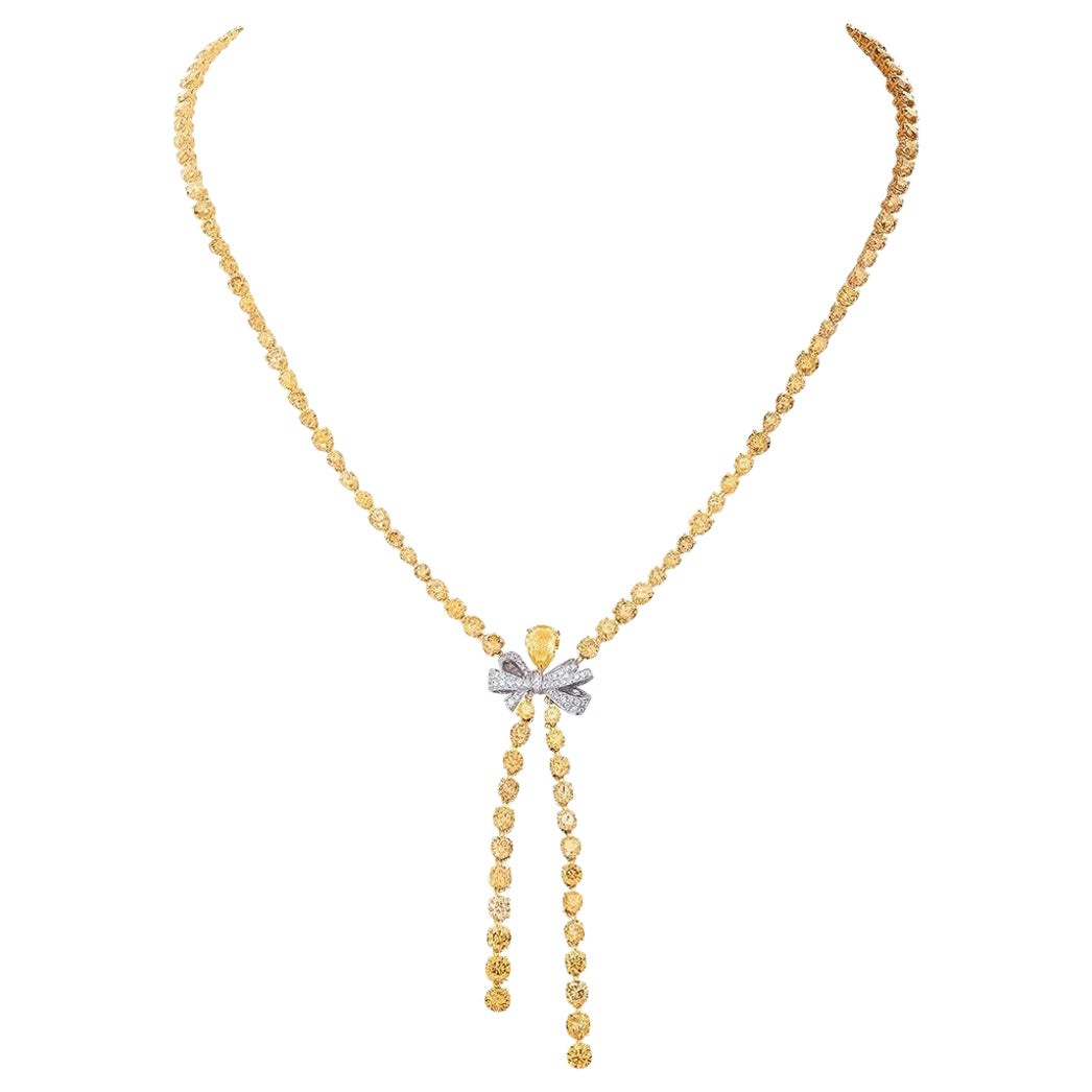 Emilio Jewelry GIA Certified 21.00 Carat Fancy Intense Yellow Diamond Necklace