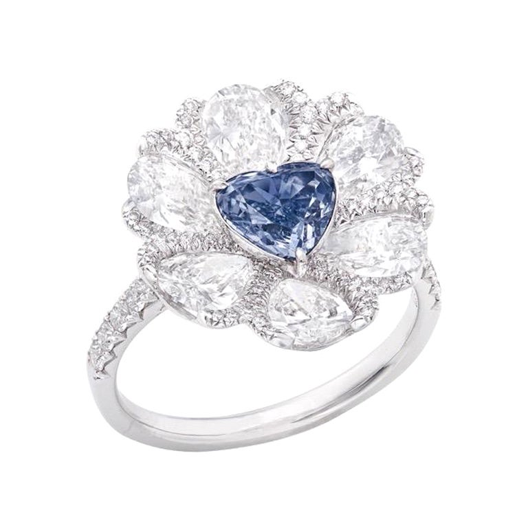 Emilio Jewelry Gia Certified 1.00 Carat Fancy Blue Heart Diamond Ring For Sale