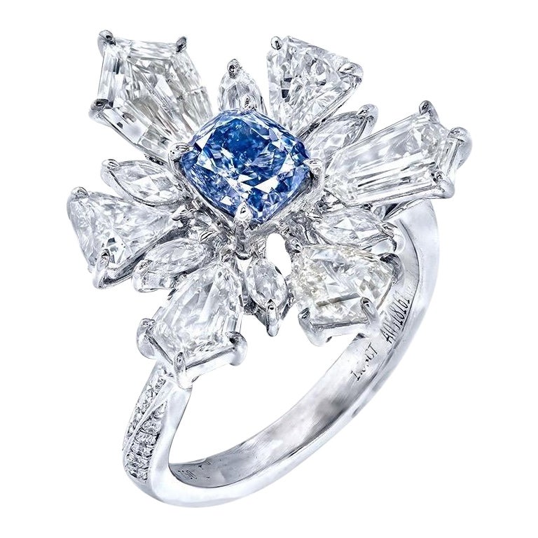 Emilio Jewelry GIA Certified 1.00 Carat Fancy Pure Blue Diamond Ring  For Sale