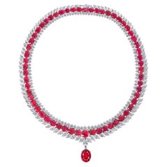 Emilio Jewelry Halskette, zertifiziert 110,00 Karat Burma, keine Hitze, lebhaft roter Rubin 