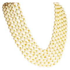 Intini Jewels White Yellow Agate 925 Silver Deco Multistrand Cocktail Necklace