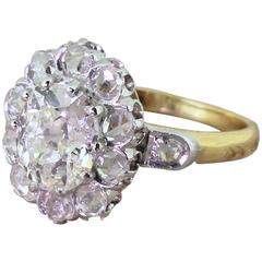 Art Deco 1.60 Carat Old Cut and Rose Cut Diamond Cluster Ring