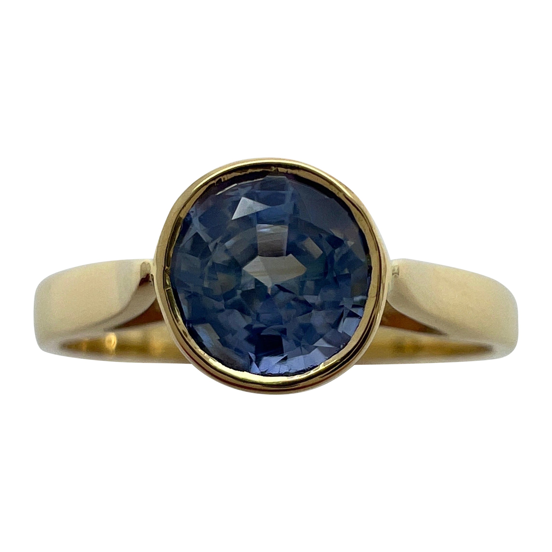 1.00ct Vivid Light Blue Ceylon Sapphire Round 18k Yellow Gold Solitaire Ring en vente