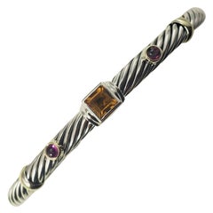 David Yurman Sterling Silver 14 Karat Yellow Gold Citrine Amethyst Cuff Bracelet