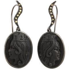Amedeo "Reale" Black Lava Cameo Earrings