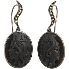 Amedeo "Reale" Black Lava Cameo Earrings