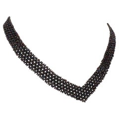 Marina J Woven Black Seed Pearl "V" Necklace with 14K Yellow Gold Clasp & Brooch
