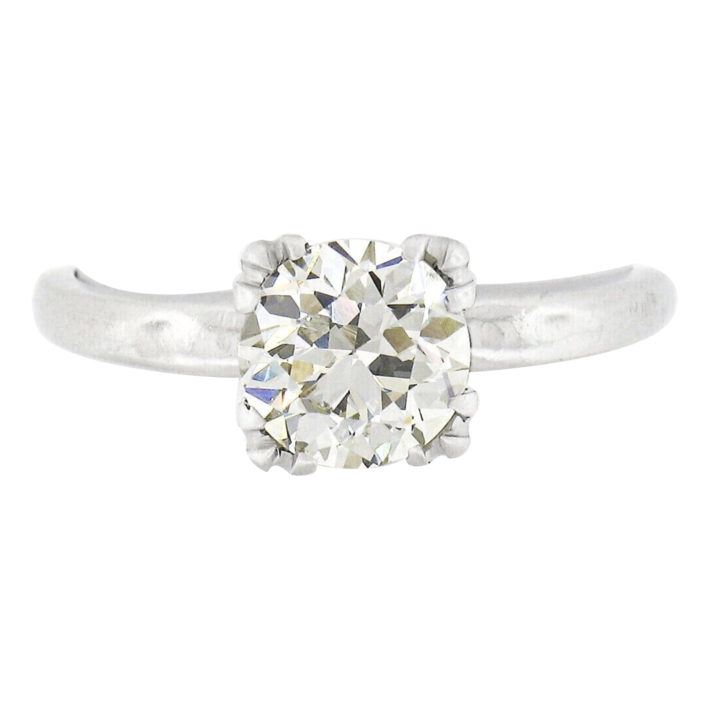 Antique Art Deco Platinum 1.34ctw GIA European Diamond Solitaire Engagement Ring For Sale
