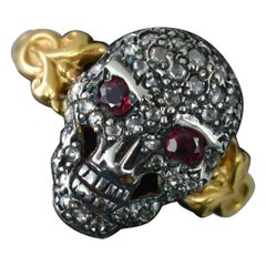 Very Cool Victorian Design 18ct Gold Diamond Ruby Skull Head Ring