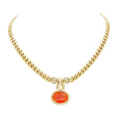 Retro Bvlgari Carnelian Intaglio Chain Necklace